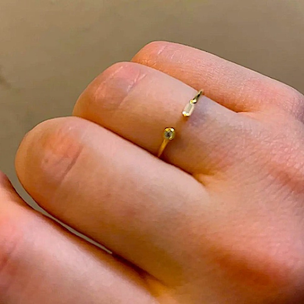 Gold Cubic Zircon Ring Geometric, Thin, Minimalist, Circle, Rectangular - Picture 2 of 9